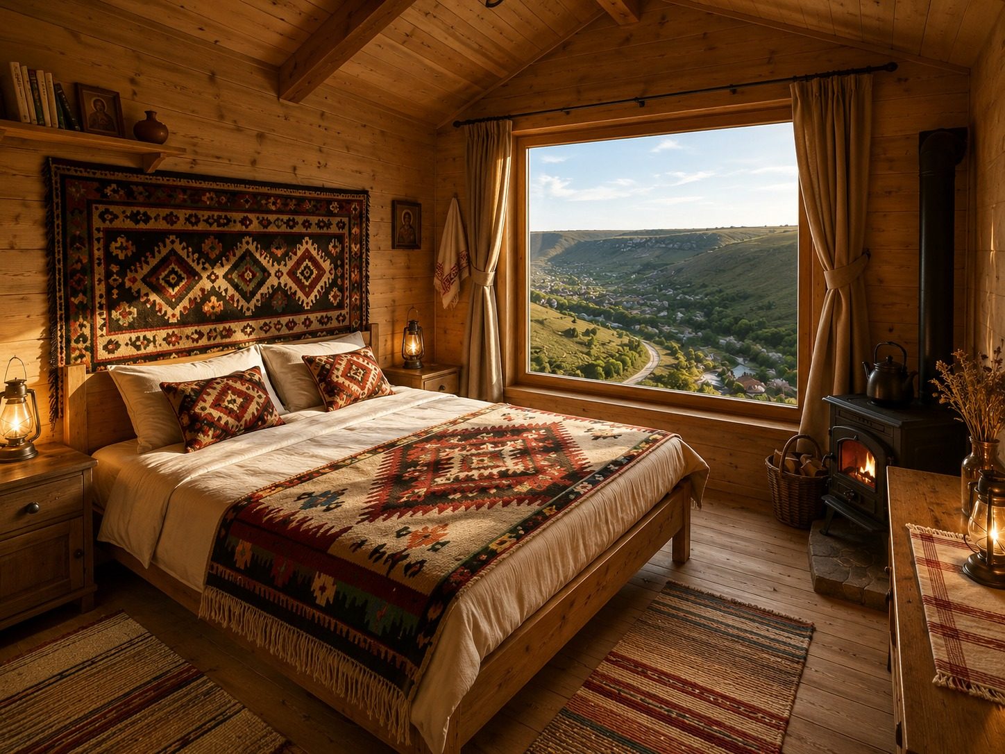 Interiorul căsuței, cu priveliște spre vale (vizualizare concept)